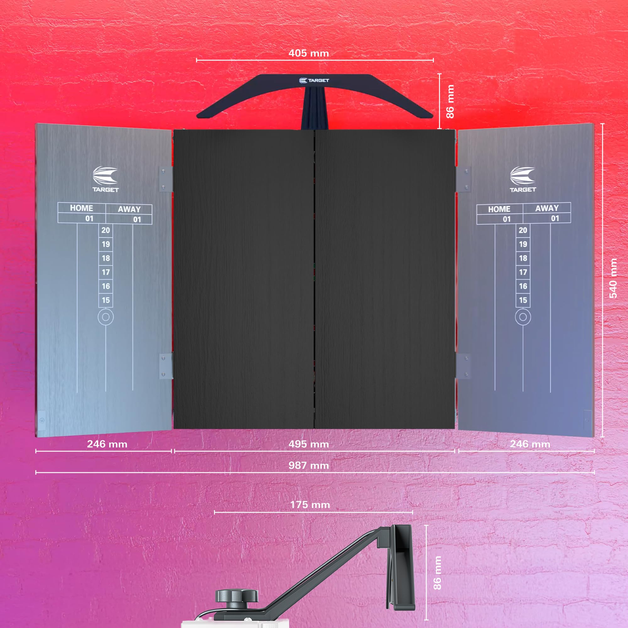 target-arc-dartschrank-set-dartscheibe-beleuchtung-schwarz image 7