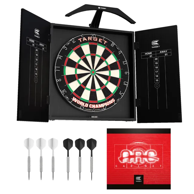 target-arc-dartschrank-set-dartscheibe-beleuchtung-schwarz image 1