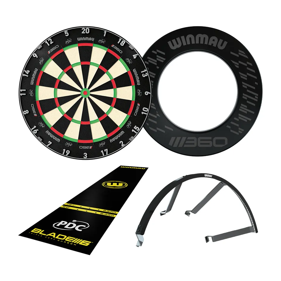 winmau-blade-6-elite-heim-set-dartscheibe-surround-licht-matte image 1