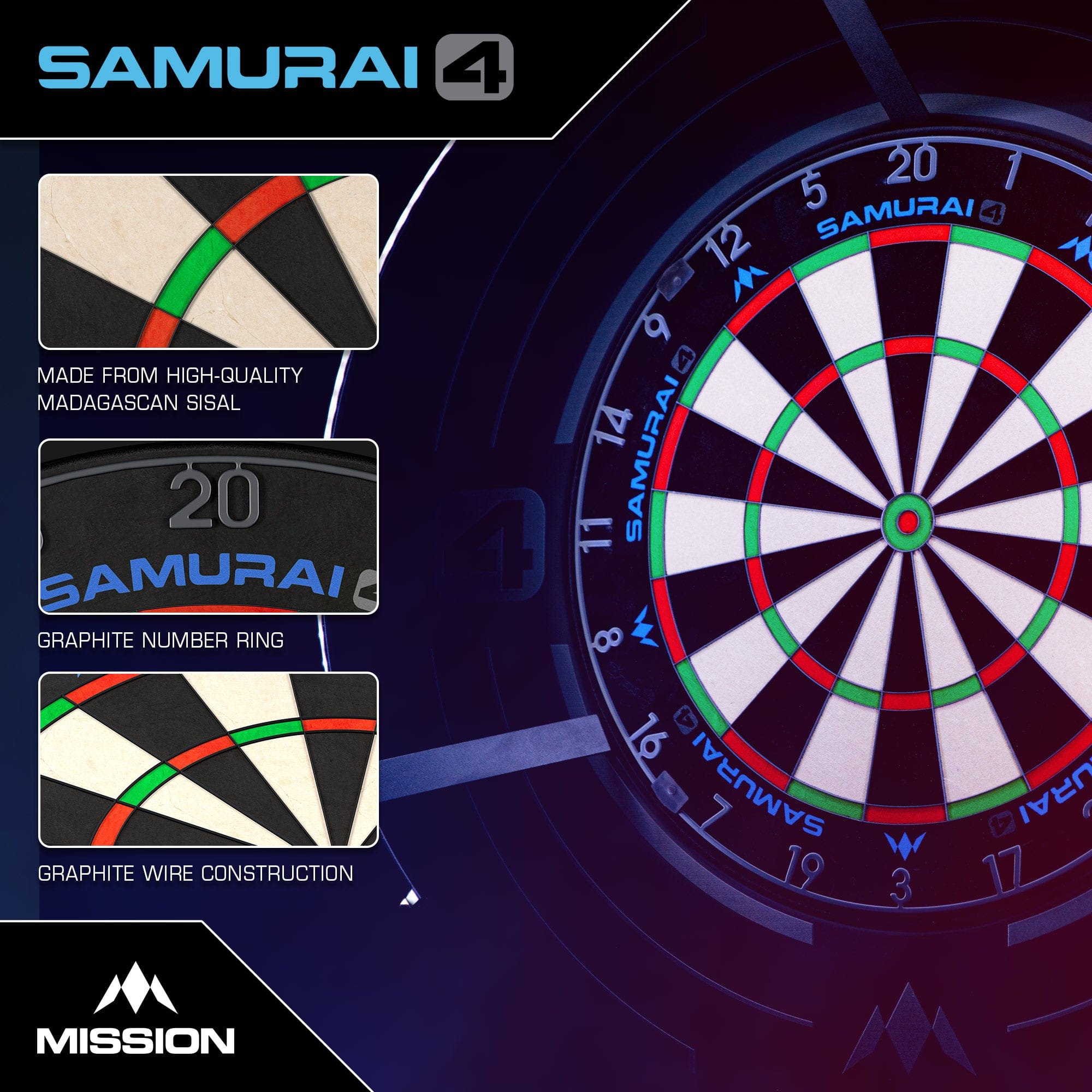 mission-samurai-4-dartscheibe-graphite-profi-knife-wire image 4